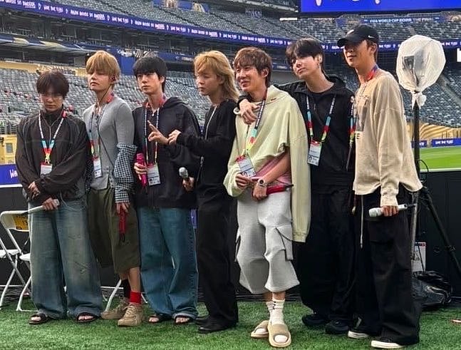 BTS were spotted rehearsing at MetLife Stadium today, gearing up for their slot at the first-ever official FIFA World Cup Final Halftime Show.