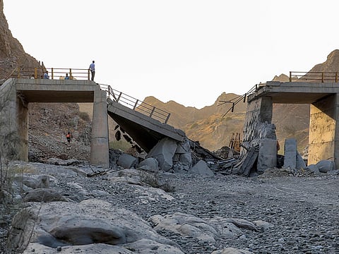 A heavily-damaged bridge which was hit by a US strike is pictured along the road connecting Roudan and Bandar Abbas in southern Iran.