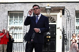 Britain's new Prime Minister Andy Burnham gives his first speech in front of 10 Downing Street in central London on July 20, 2026, after being asked by the king to form the next government.