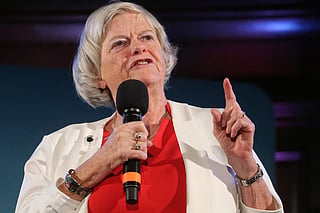 Brexit Party member and southwest MEP Ann Widdecombe addresses the final event of the Brexit Party's 'We are Ready' tour, in Westminster in central London on September 27, 2019.