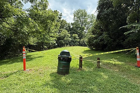 A section of the Riverside Dr Scioto Fishing Area is sectioned off on Tuesday, July 21, 2026, in Powell, Ohio. 