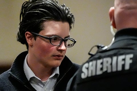 FILE - School shooting suspect Colt Gray exits the Barrow County Courthouse, Dec. 9, 2025, in Winder, Georgia.