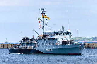 German minehunter "Fulda". The Germany Embassy in London said the vessel is fitted with the latest high-resolution sonar tech enabling it to detect, identify and neutralise sea mines.