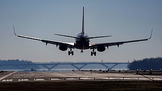 A plane lands. Photo for illustrative purposes only