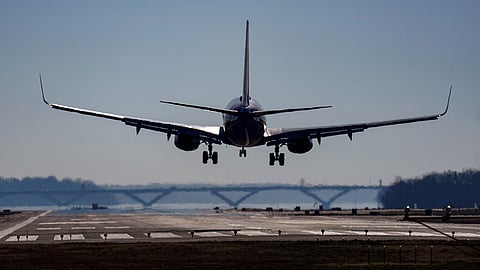 A plane lands. Photo for illustrative purposes only