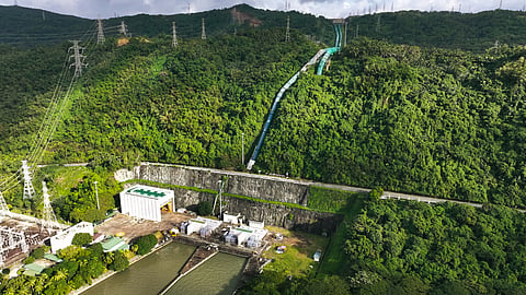 A view of the existing Caliraya-Botocan-Kalayaan (CBK) Pumped Storage Hydropower Plant (PSHPP) — a 789-megawatt facility which straddles the provinces of Laguna Quezon near Manila— the first its kind in Southeast Asia, first energised in 1983. The complex works as a water-powered "mega battery". Maton, proposed in Apayao province, is designed similar to CBK.