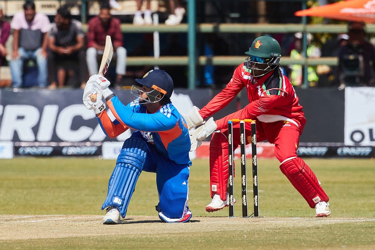India's Vaibhav Sooryavanshi plays a shot during the third T20 international against Zimbabwe at Harare Sports Club in Harare, on July 26, 2026.