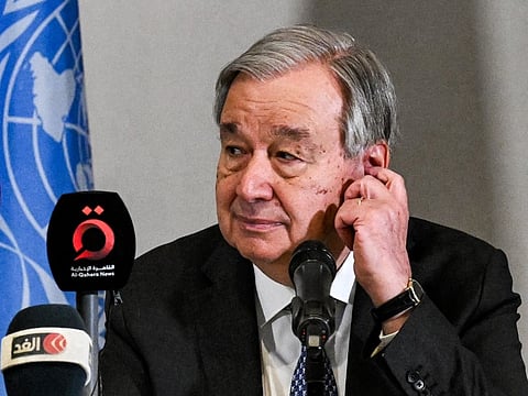 United Nations Secretary-General Antonio Guterres gives a press conference in Damascus on July 26, 2026.