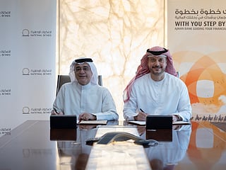 Mohammed Qasim Al Ali and Mustafa Al Khalfawi during the MoU signing ceremony.