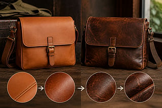 Two leather bags side by side, highlighting how leather develops a rich patina and character over time
