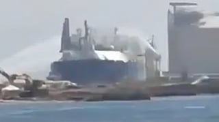 Drone blamed for fire aboard Egypt port vessels