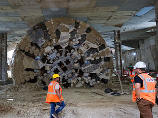 Work in progress at the Dubai metro Blue Line next to Dragon Mart in Internation City-1.  Virendra Saklani/Gulf News