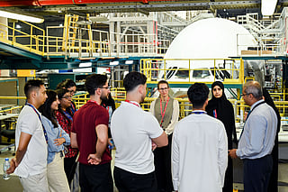 Students at the Emirates Engineering facility, learning about different maintenance checks.