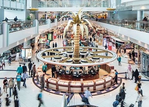 A scene inside Dubai International Airport (DXB).