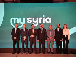 From (L-R): Firas, Co-founder of My Syria app, Talal Al Hilali, Director General and Chairman of the Syrian Investment Authority; Abdul Salam Haykal, Syria's Minister of Communications and Information Technology; Mazen al-Salhani, Minister of Tourism of Syria; and others. 