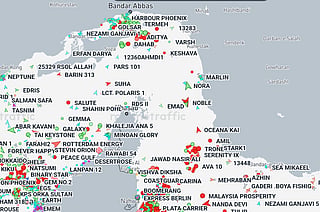Commercial shipping traffic around the Strait of Hormuz. Photo is a screengrab from tanker tracker Marine Traffic taken at 9.20am GST on July 31, 2026.
