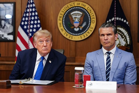 US President Donald Trump and Defence Secretary Pete Hegseth during a meeting at the White House.