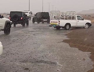 Heavy rain falls on Al Maliha Road and Khor Fakkan Road in Sharjah on Monday.