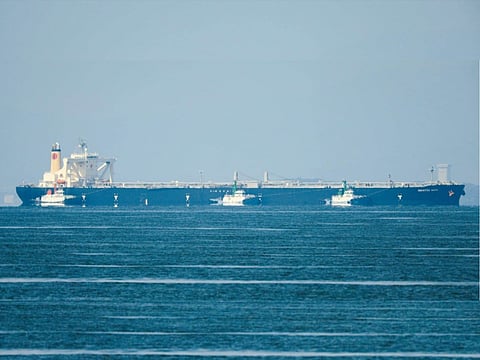 The crude oil tanker Idemitsu Maru, owned by a subsidiary of Idemitsu Kosan, sailing through Ise Bay near Chita City in Aichi Prefecture. File photo taken on May 25, 2026.