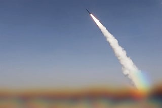 A missile being launched towards what the Houthi authorities said were Saudi troop concentrations and weapons depots at Mokha port in western Yemen, August 9, 2026.