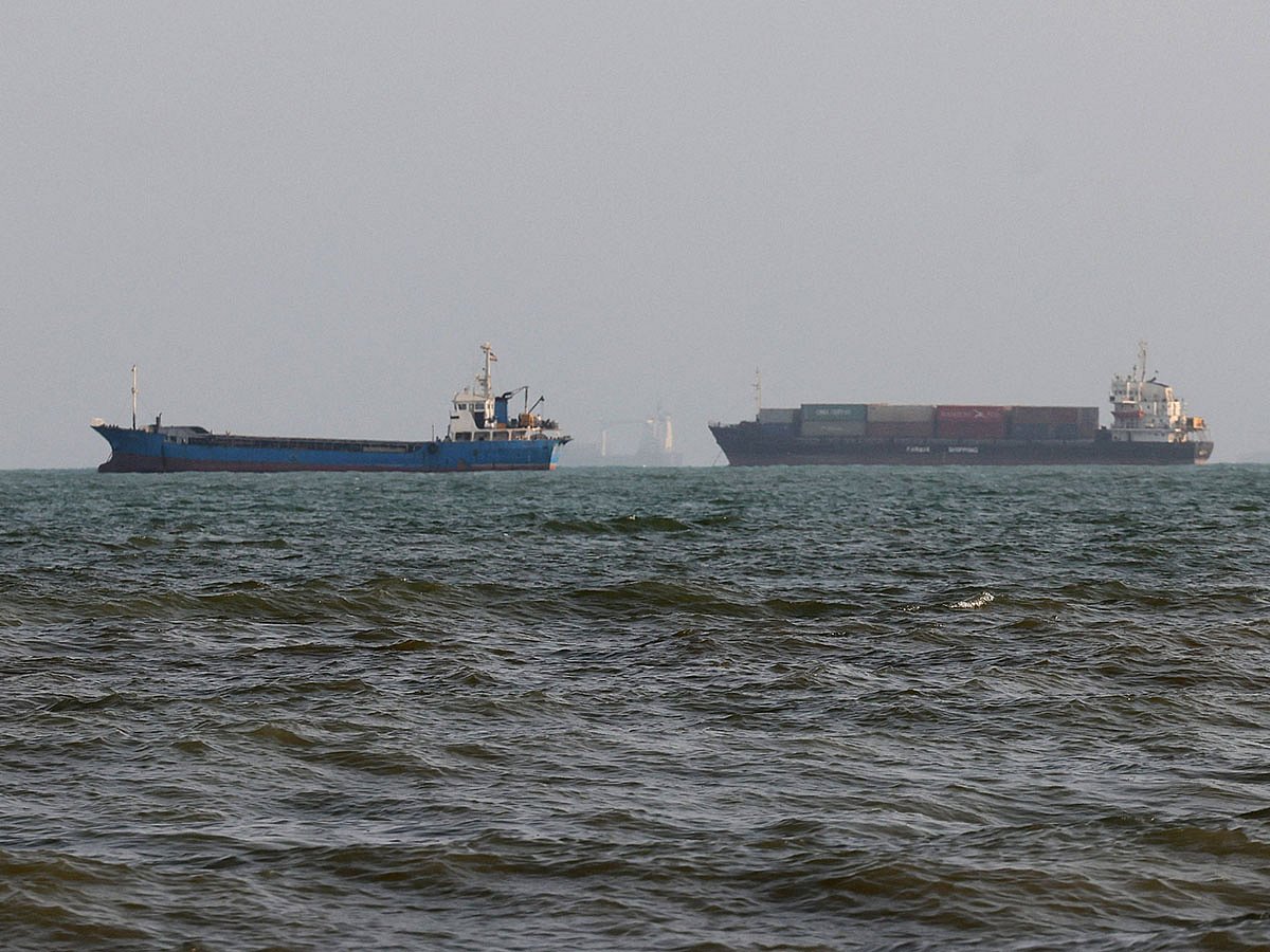 Vessels are seen in the Strait of Hormuz, off the port city of Bandar Abbas in southern Iran.