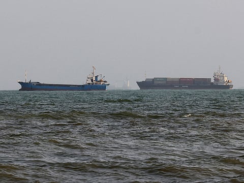 Vessels are seen in the Strait of Hormuz, off the port city of Bandar Abbas in southern Iran.