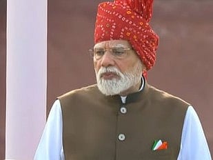 Prime Minister Narendra Modi greets NCC cadets and students during the 80th Independence Day celebrations, at Red Fort in New Delhi on Saturday. 