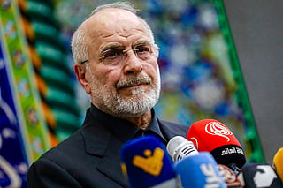Iran's Parliament Speaker Mohammad Bagher Ghalibaf gives a press conference at an event marking 40 days since the burial of the late Iranian supreme leader Ayatollah Ali Khamenei, at Imam Hassan al-Mujtaba Mosque in Iraq's central holy shrine city of Karbala on August 20, 2026.