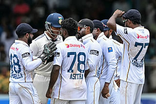 India's Yashasvi Jaiswal (2L) confronts Sri Lanka's Asitha Fernando (3L) after his dismissal during the first day of the second Test cricket match between Sri Lanka and India at the Sinhalese Sports Club Ground in Colombo on August 23, 2026.