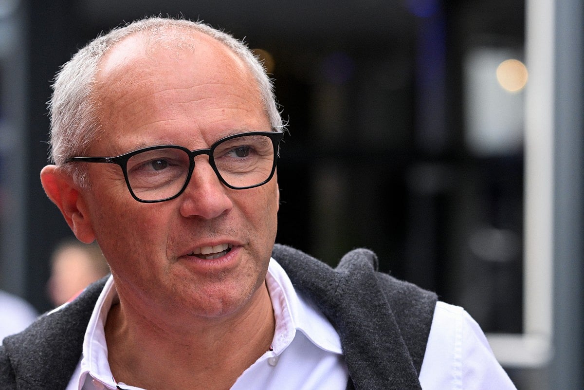 Italian motorsport executive President and CEO of Formula 1 Stefano Domenicali speaks ahead of the Formula One Dutch Grand Prix at The Circuit Zandvoort, western Netherlands, on August 23, 2026.