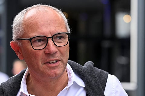 Italian motorsport executive President and CEO of Formula 1 Stefano Domenicali speaks ahead of the Formula One Dutch Grand Prix at The Circuit Zandvoort, western Netherlands, on August 23, 2026.