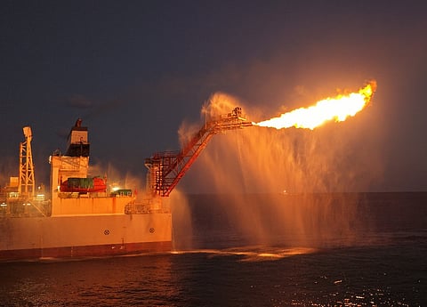 Flaring of gas from the Noble Viking drill ship during the Camago-3 well blowback as part of the Malampaya Phase 4 project off Palawan,  Philippines. The discovery, announced in January, was described as the country's first significant natural-gas find in more than a decade. The Asian nation seeks to bolster local energy sources by ramping up oil and gas exploration. Fossil fuel imports accounted for 52% of the Philippines' total primary energy supply in 2025.