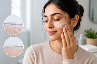A woman applying moisturiser to damp skin, highlighting how moisture helps support hydration.
