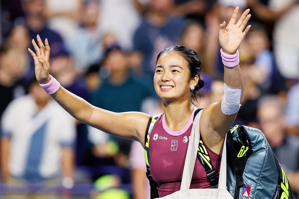 Alexandra Eala, of the Philippines, waves to the crowd in Toronto, Aug. 9, 2026.