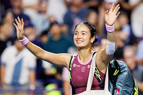 Alexandra Eala, of the Philippines, waves to the crowd in Toronto, Aug. 9, 2026.