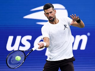 Novak Djokovic of Serbia practices against Denis Shapovalov of Canada during Fan Week as part of the 2026 US Open at USTA Billie Jean King National Tennis Center on August 27, 2026 in New York City. 