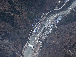This handout satellite image released by Vantor on August 28, 2026 shows the Rasuwagadhi Hydropower plant on the Trishuli river in the Rasuwa District, Northern Nepal.