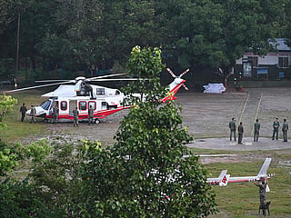 Nepali soldiers prepare helicopters for morning rescue sorties at Trishuli in Nepal's Nuwakot district.