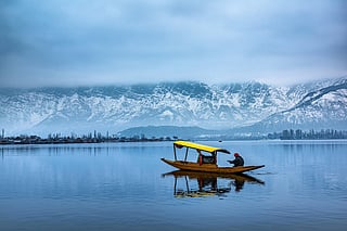 A view of Dal Lake in winter, with the mountains forming a scenic backdrop in Srinagar, Kashmir; a proposed floating cinema on the lake is set to be a major attraction at the festival.