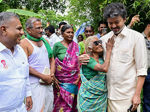 Chellam, delighted by the gesture, later wore the sunglasses and joined Vijay in waving to the crowd. Tamil Nadu Chief Minister S. Joseph Vijay interacted with farmers and enquired about their well-being and agricultural activities after inaugurating the release of water from Mettur Dam for irrigation in the Cauvery Delta districts, in the Chinna Kavoor and Thimirikottai areas of Salem district.