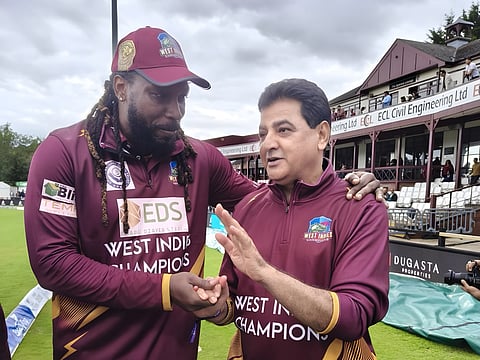 West Indies cricketing legend Chris Gayle with Ajay Sethi