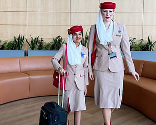 13-year-old Mahra with an Emirates cabin crew