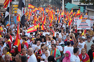 Protesters march in support of Ceuta to mark the city's anniversary in the Spanish exclave of Ceuta, Wednesday, Sept. 2, 2026. (AP Photo/Francis González)