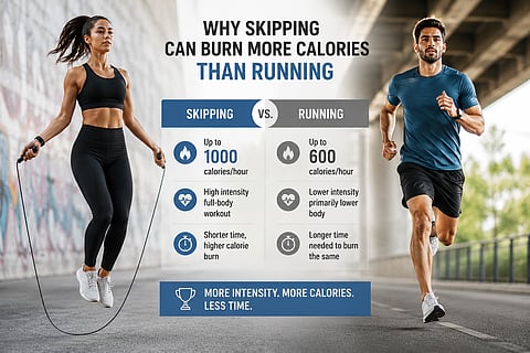 Skipping can deliver a high-intensity, full-body workout that raises calorie burn quickly.
