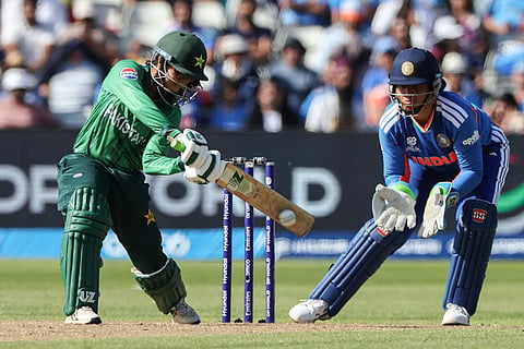 Pakistan's Muneeba Ali (L) plays a shot during the ICC Women's T20 cricket World Cup 2026 Group A stage, Match 6 match between the India and Pakistan at Edgbaston cricket ground in Birmingham, central England on June 14, 2026.