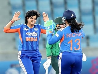 N Sree Charani, Prema Rawat pick three each as India bowl out Pakistan for just 55 runs in their Group A match of the Women’s Asia Cup at the Dubai International Stadium in Dubai on Saturday. Photo credit: BCCI Women