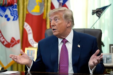 President Donald Trump speaks in the Oval Office of the White House, Thursday, Aug. 27, 2026, in Washington.  