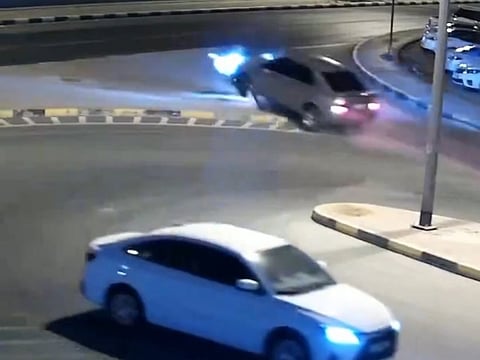 Sharjah Police video shows sedan crashing into traffic island
