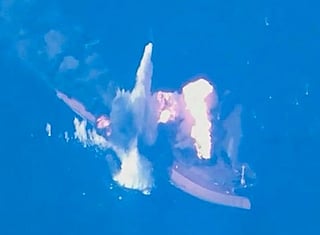 A screen grab from US Central Command footage shows a strike on an oil tanker linked to Iran’s Revolutionary Guards, as attacks on shipping open a dangerous new phase in the battle over the Strait of Hormuz.