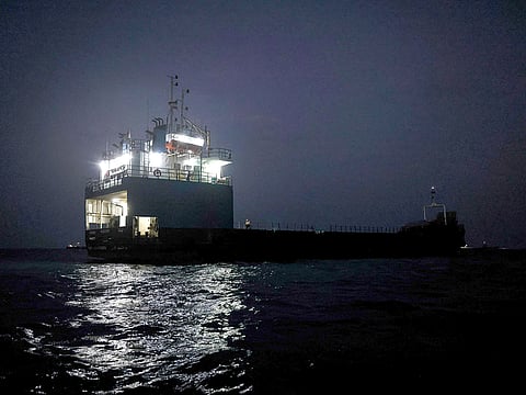 A vessel transits the Strait of Hormuz off the coast of the port city of Bandar Abbas in southern Iran. 